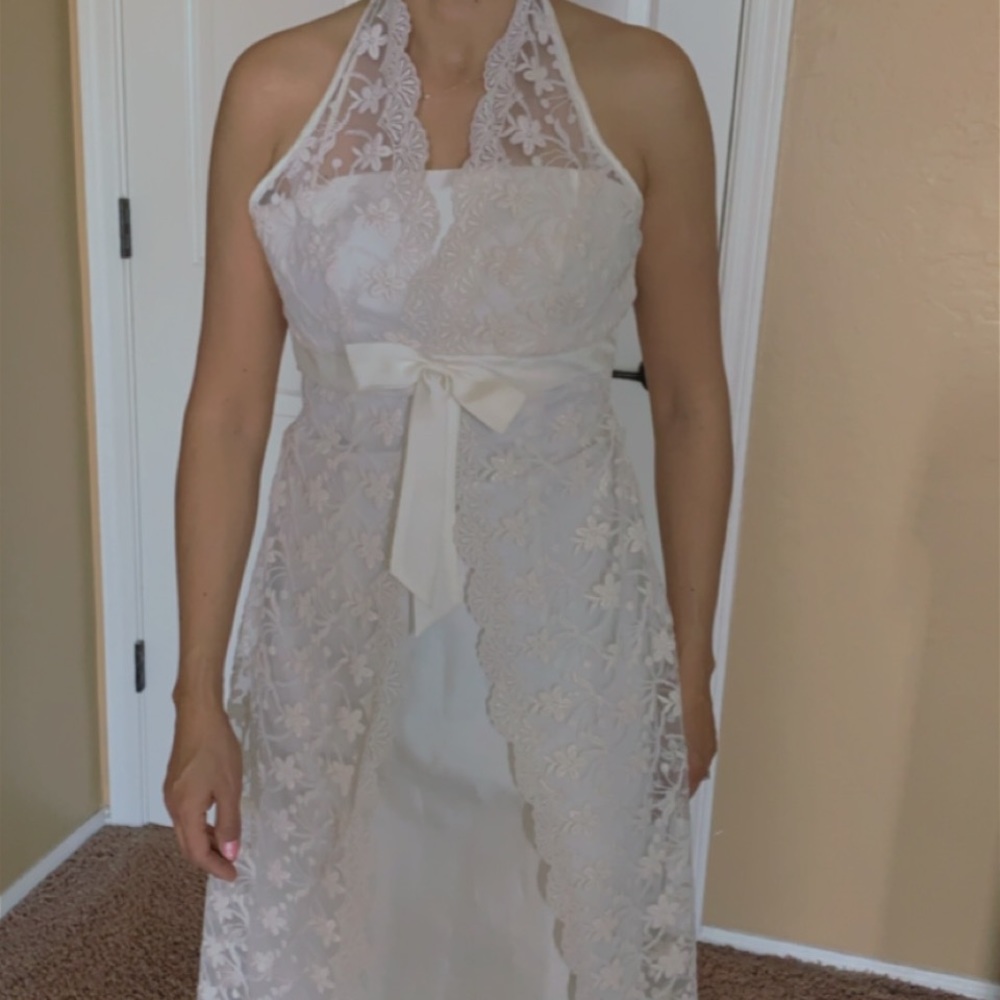 White Lace Sparkly Floral Dress Silk